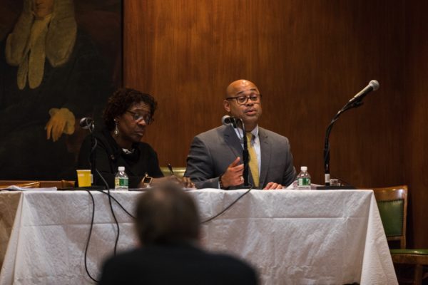 Judges Edwina Mendelson and Craig Walker analyzed the state’s new Raise the Age law at the Brooklyn Women’s Bar Association meeting. Eagle photo by Paul Frangipane
