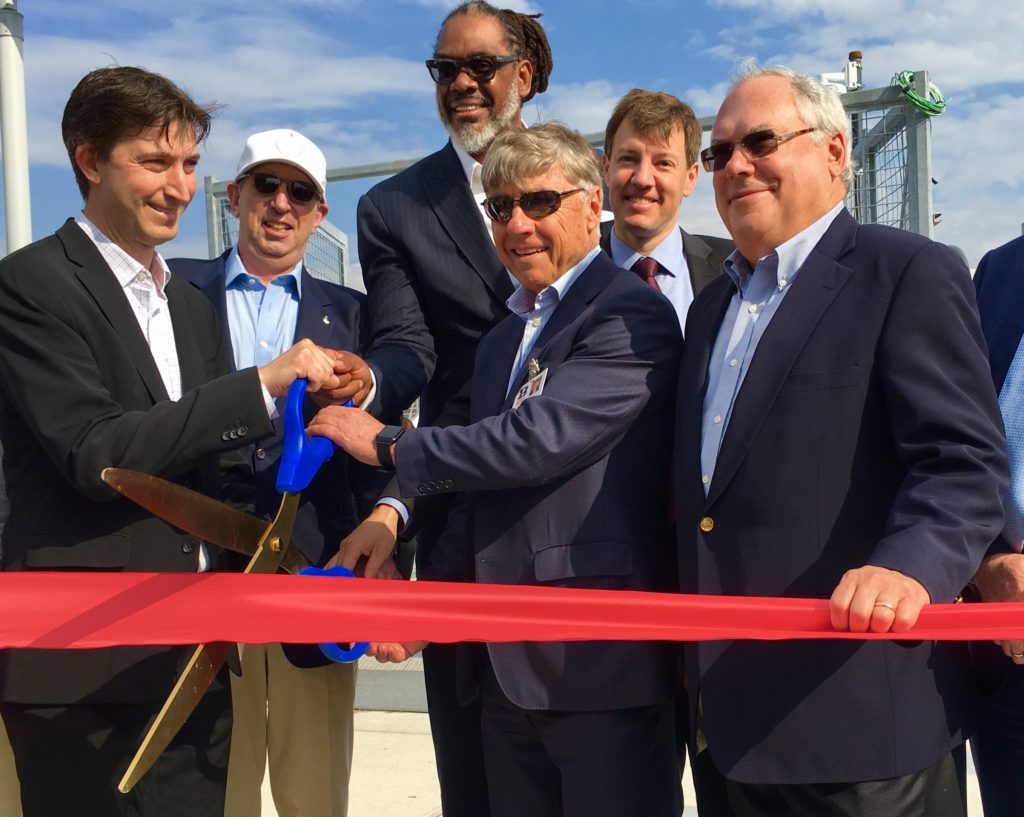 Here’s the ribbon-cutting ceremony to launch the Brooklyn Navy Yard’s ferry service. From left, there’s the Navy Yard’s David Ehrenberg, developer Bill Rudin, City Councilmember Robert Cornegy, Boston Properties’ John Powers, the EDC’s James Patchett and Navy Yard Chairperson Hank Gutman. Eagle photo by Lore Croghan