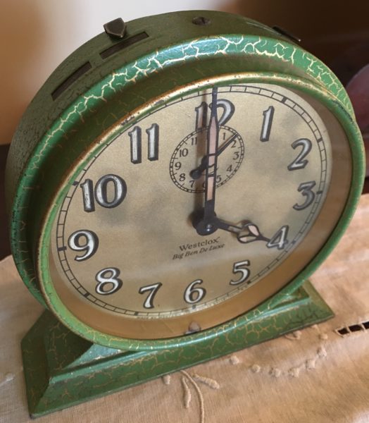 Big Ben De Luxe clock is among the furnishings at 1698 Bergen St. Eagle photo by Lore Croghan