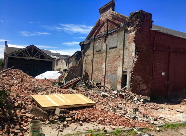 The north side of Red Hook’s Lidgerwood Building is a pile of rubble following a day of demolition. Eagle photo by Lore Croghan