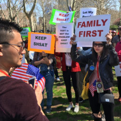 Families of children enrolled in specialized high schools protest the elimination of the SHSAT. Eagle file photo by Mary Frost