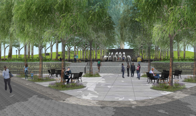 Here’s a look at the redesign of Fort Greene Park, which local activists are fighting in court. Rendering via the Landmarks Preservation Commission