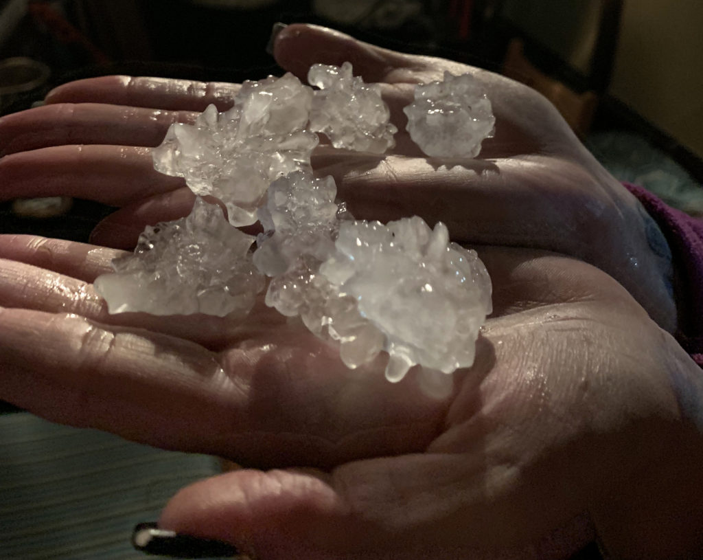 More storms, hail and possibly even an isolated tornado is predicted for New York City’s Wednesday rush hour. Shown: Hail the size of golf balls fell in Bulls Head, Staten Island on Tuesday. Photo courtesy of Karen Asher O’Neil and Lynda Price