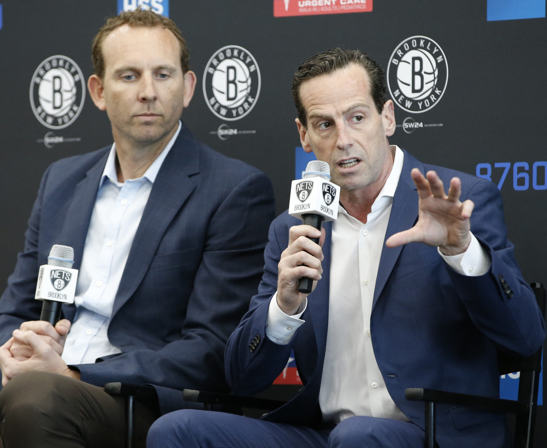 Nets GM Sean Marks and head coach Kenny Atkinson went back to their former organizations in search of front-office help, hiring assistant GMs Jeff Peterson from Atlanta and Andy Birdsong from San Antonio during the Memorial Day weekend. AP Photo by Kathy Willens
