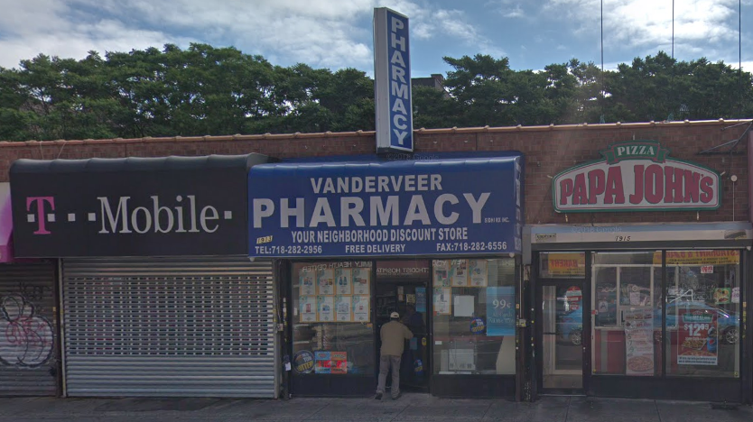 Vanderveer Pharmacy in East Flatbush has already laid off two workers and started closing the store an extra day per week. Image via Google Maps