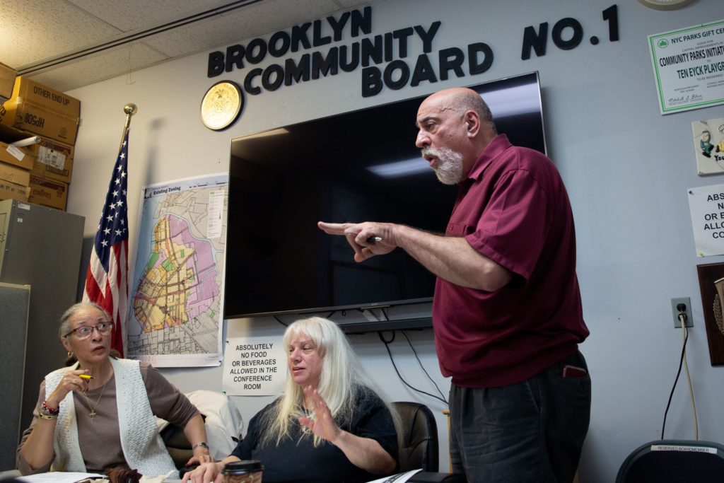 Brooklyn Community Board 1 District Manager Gerald Esposito said during a public meeting he felt unfairly blamed for the purchase of a vehicle for the board, May 29, 2019. Photo: Ben Fractenberg/THE CITY