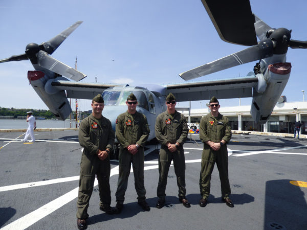 From left: USMC AH1 Zulu helicopter pilots Jeremy Coquoz, Craig Pack, Andrew Hitchens and Keith Beers. Eagle photo by Mary Frost