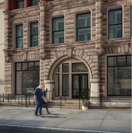This recessed door is part of 186 Remsen St.’s revised design. Rendering by HOK via the Landmarks Preservation Commission