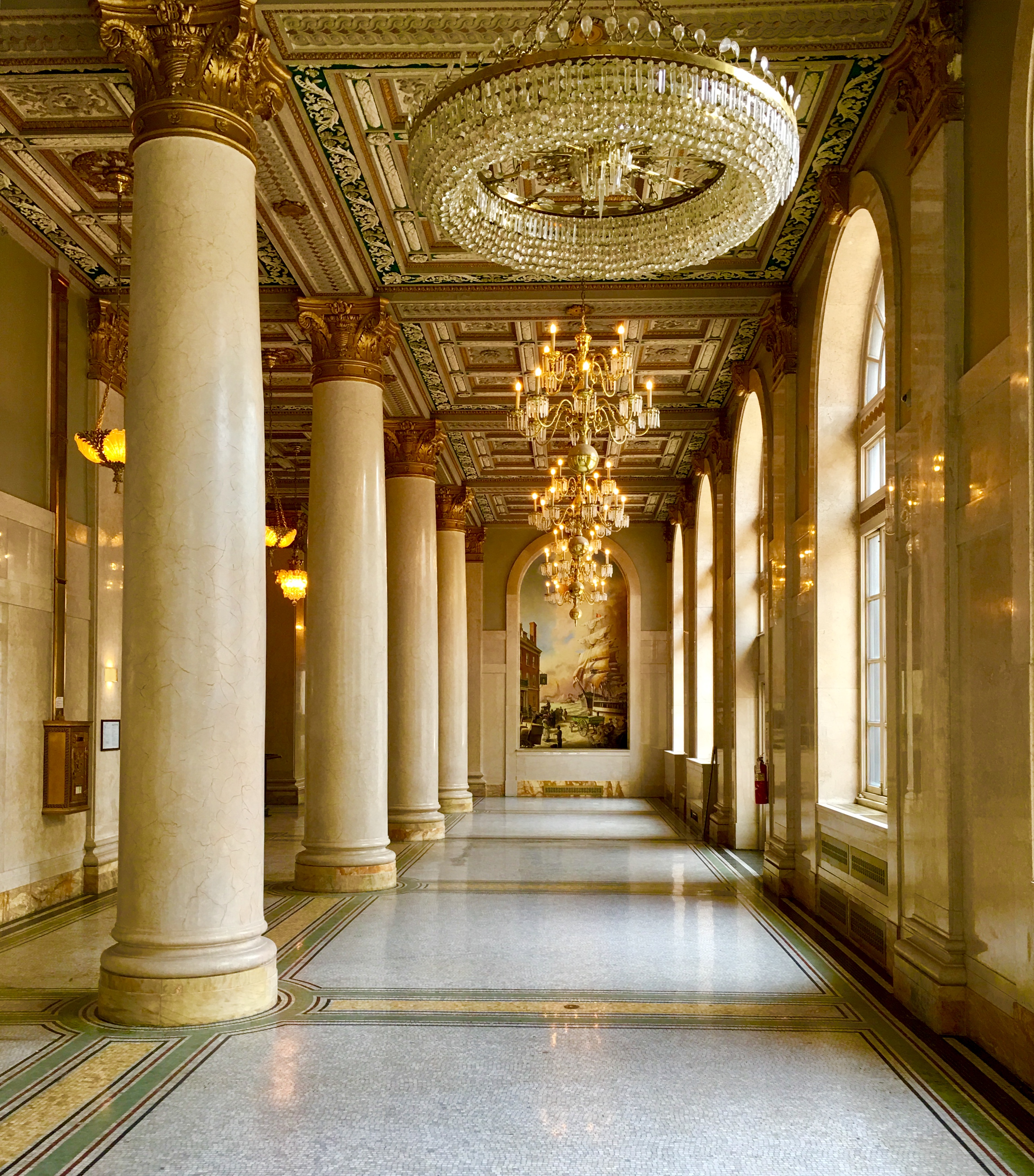 A forest of columns lends drama to the Bossert’s lobby. Eagle photo by Lore Croghan