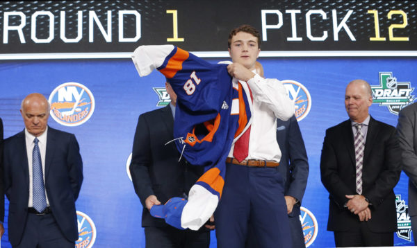 It was a little less than a year ago that the Islanders selected defenseman Noah Dobson with the 12th overall pick in the NHL Draft. (AP Photo/Michael Ainsworth)