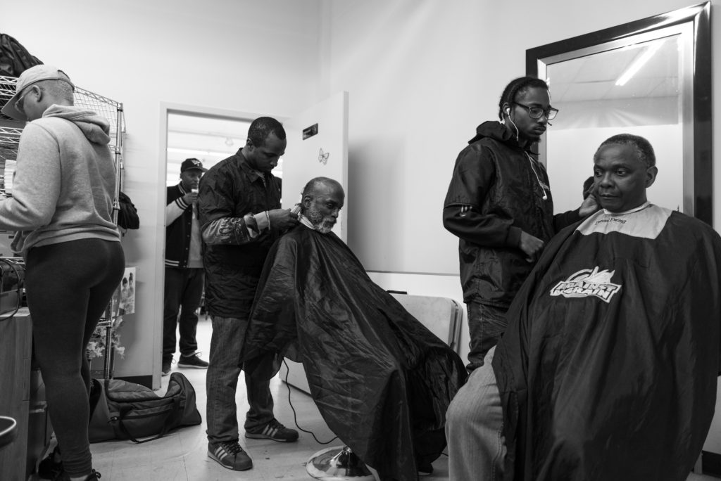 The barbers-in-training work at schools, senior centers and more. Eagle photo by Paul Stremple
