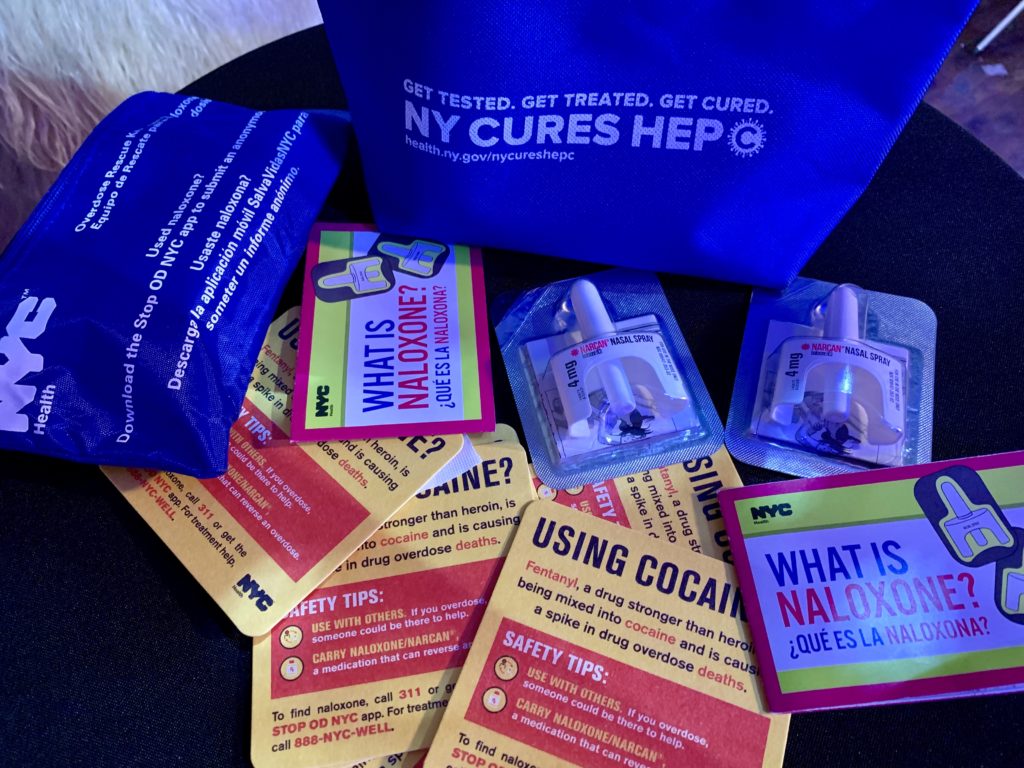 Naloxone kits distributed by NYC DOH on Thursday. Photo by Mary Frost