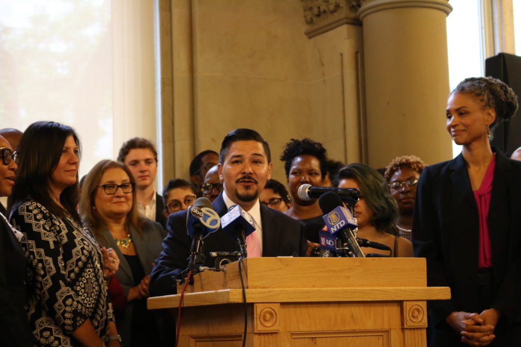 Schools Chancellor Richard Carranza announced the city is accepting a diversity task force's recommendations Monday at Tweed Courthouse.