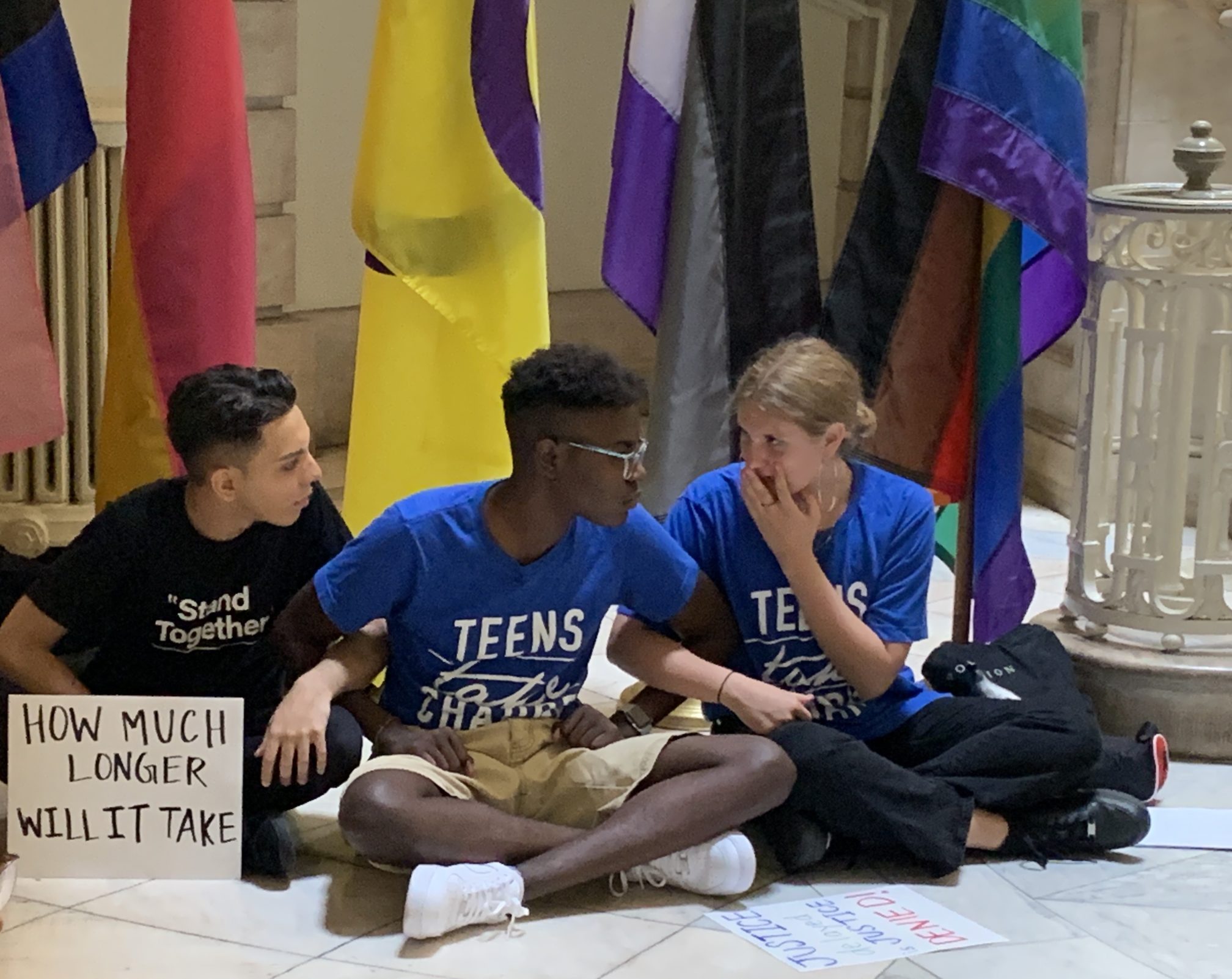 Students stage a sit-in at City Hall to protest school segregation in city public schools. Eagle photo by Meaghan McGoldrick