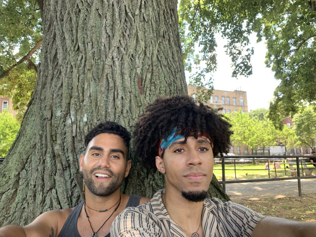 Jose (right) and Claude (left) meditated and smoked some weed Sunday in Herbert Von King Park. Eagle photo by Noah Goldberg