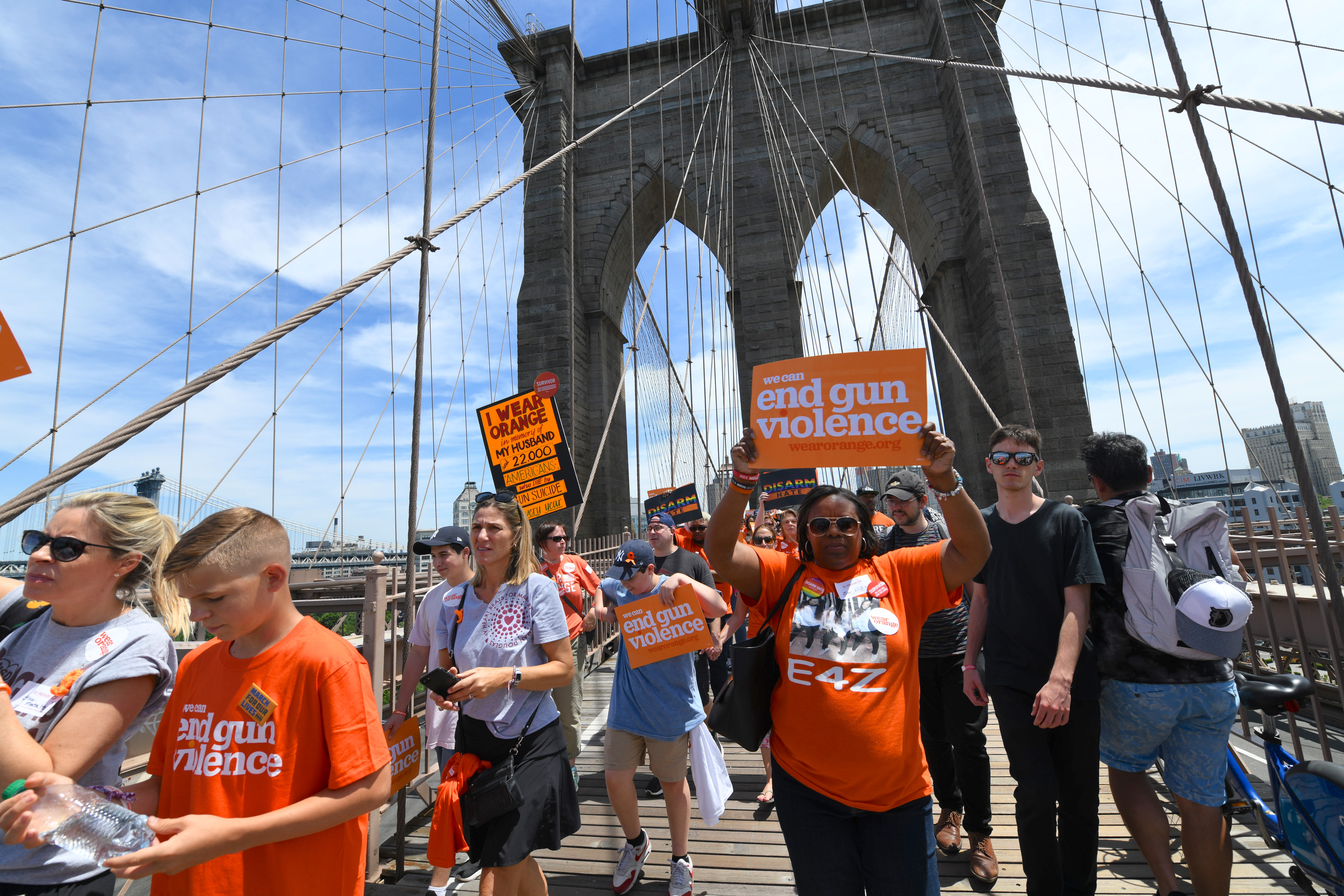 Supporters marched across the Brooklyn Bridge. Eagle photo by Todd Maisel