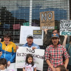 Sunset Park residents and groups rally outside Councilmember Carlos Menchaca’s office opposing Industry City’s rezoning proposal. Eagle photo by Jaime DeJesus