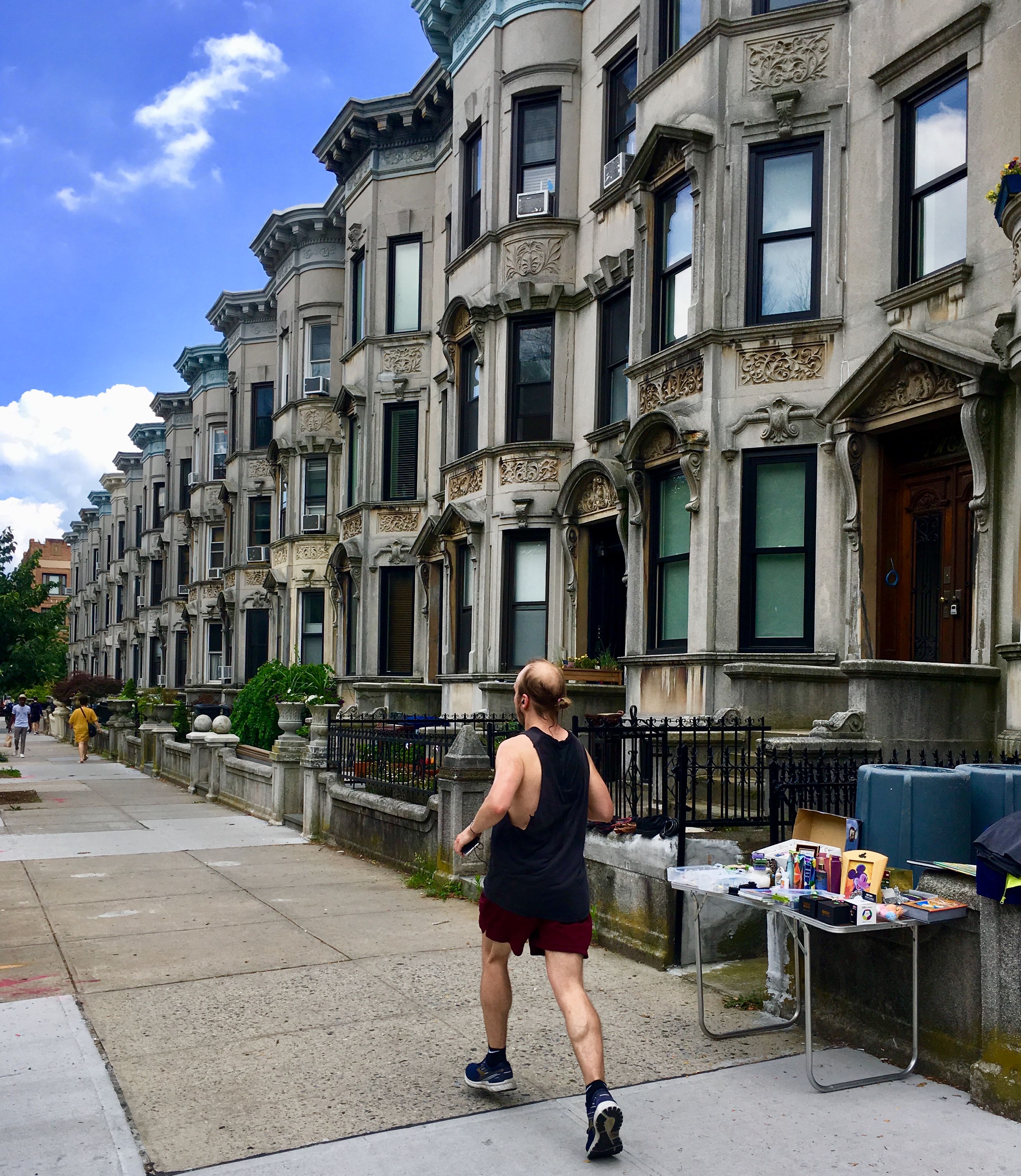 Lovely limestone rowhouses line this Prospect Park Southwest block. Eagle photo by Lore Croghan
