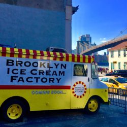 Brooklyn Ice Cream Factory plans to put a scoop shop where its truck is parked. The white building is its former home — which is now occupied by Ample Hills Creamery. Eagle photo by Lore Croghan