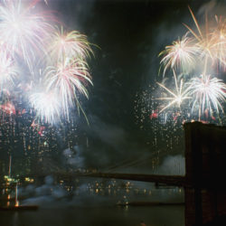 Fireworks above the Brooklyn Bridge in 1983. AP Photo/Richard Drew