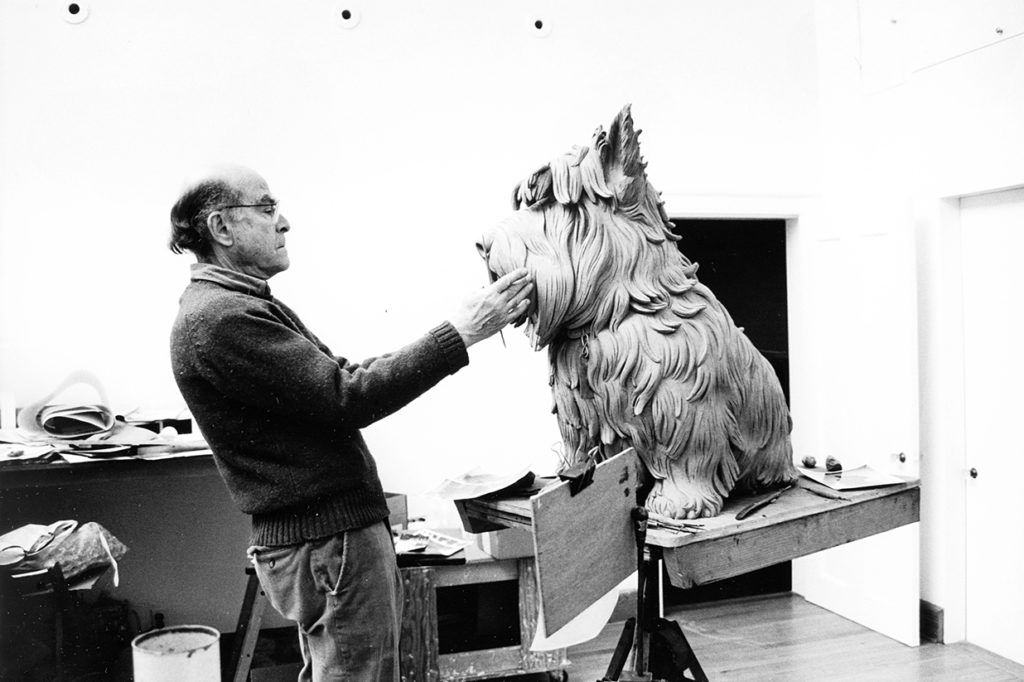 Estern working on his sculpture of Roosevelt’s beloved Scottish Terrier, Fala. Photo courtesy of Diane Smook