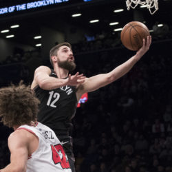 Joe Harris, now the longest-tenured Net, is looking forward to sharing the hardwood with former Cavaliers teammate Kyrie Irving and newly acquired superstar forward Kevin Durant over the next four years. (AP Photo/Mary Altaffer)/