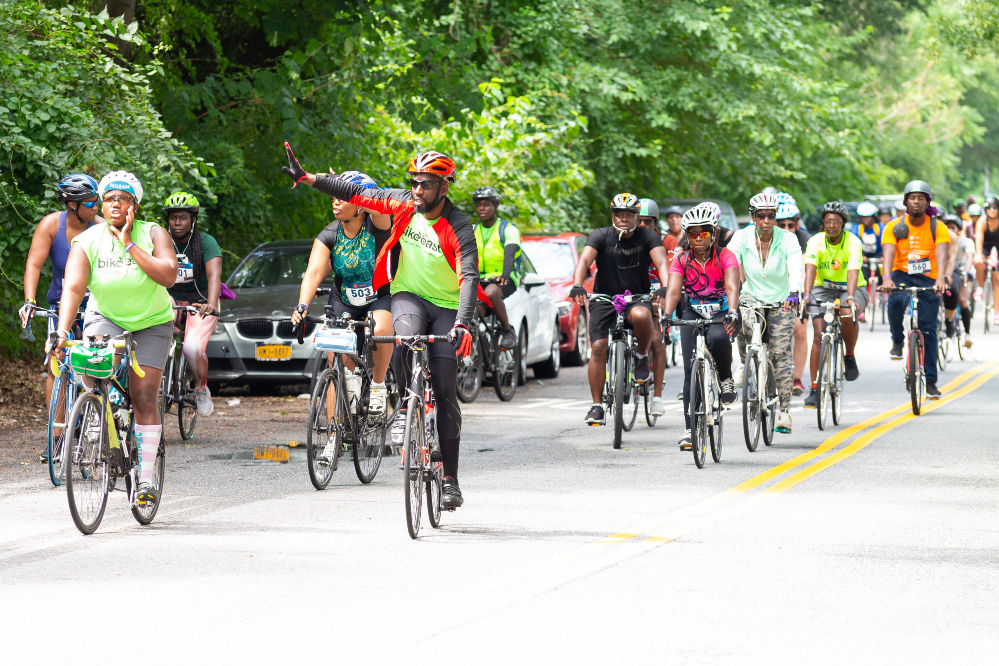 Kevin Joseph (center) leads a group on a bike tour. Photo courtesy of Kevin Joseph