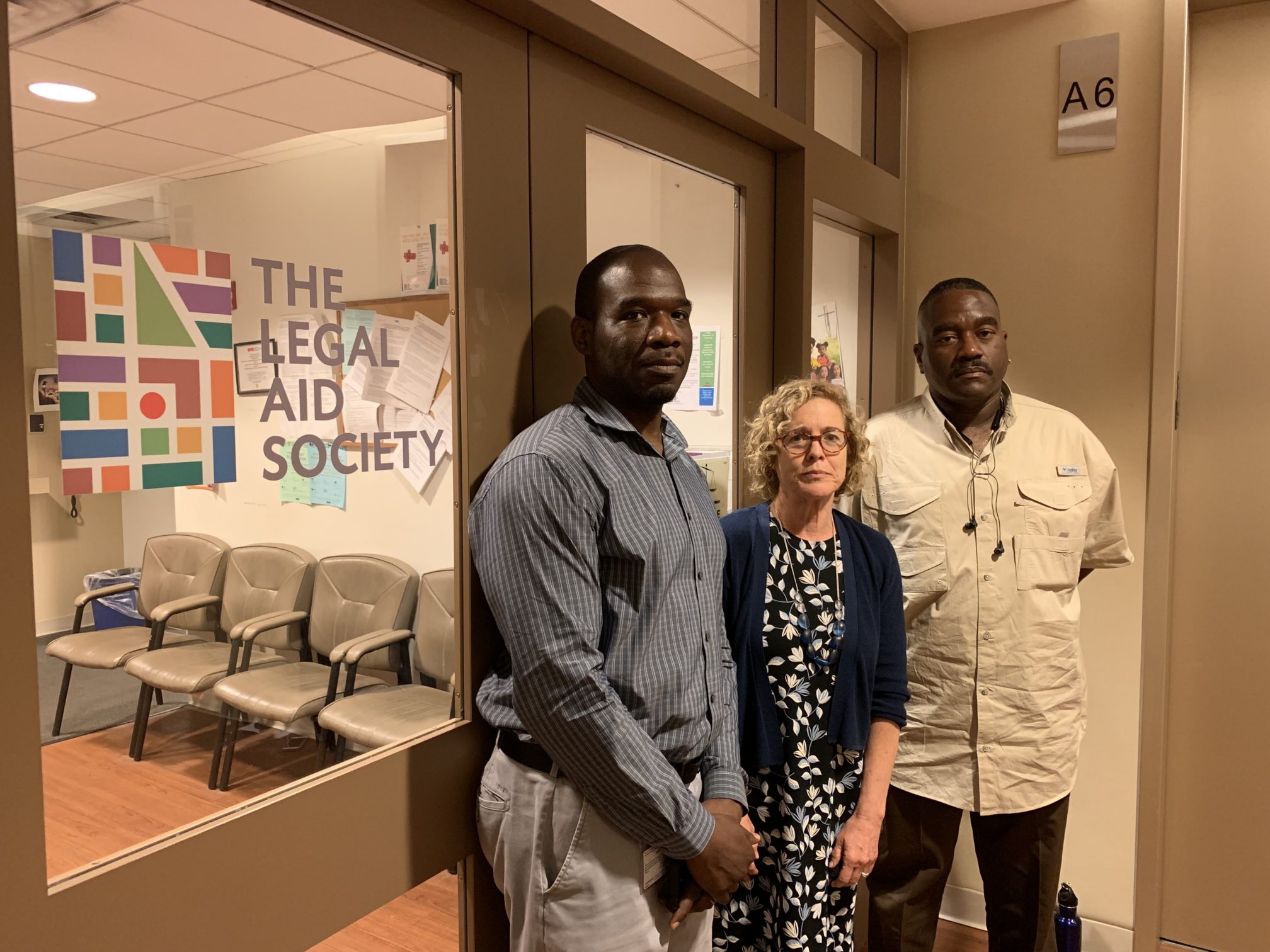The Legal Aid Society launched a small Wrongful Conviction Unit in March, run by Alfonzo Riley (left), Elizabeth Felber (center), and Thomas McCall (right). Eagle photo by Noah Goldberg