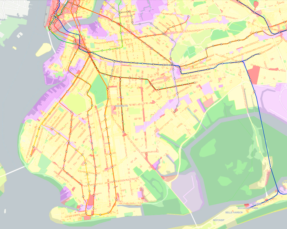The violet-colored sections represent areas zoned for manufacturing. Map courtesy of NYC Planning