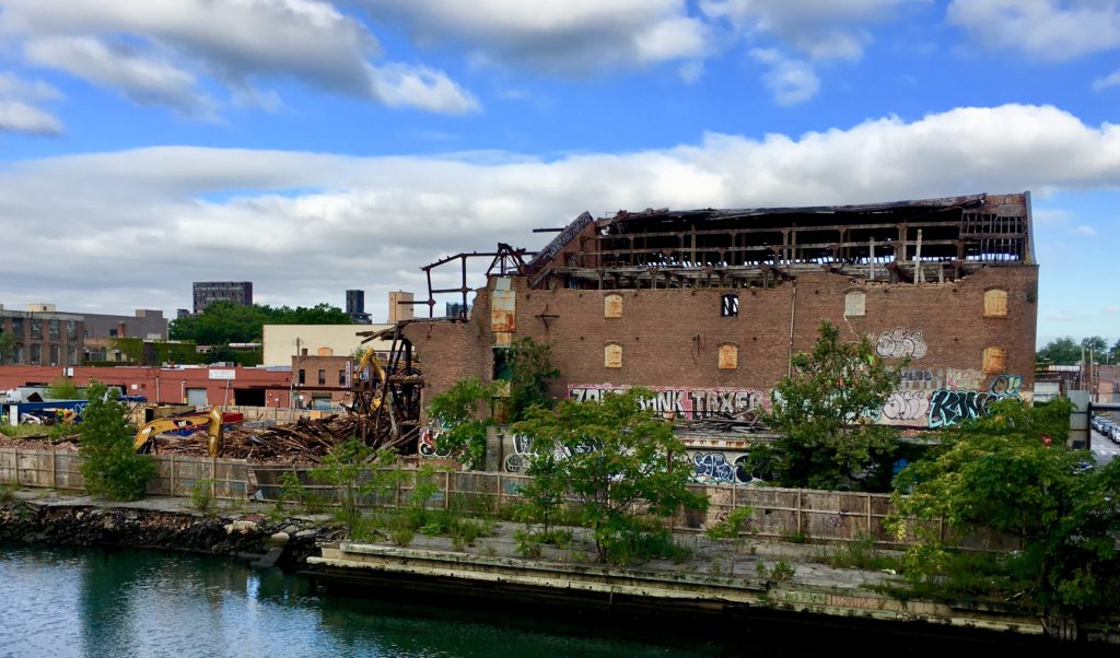 The south half of Red Hook’s S.W. Bowne Grain Storehouse has been mostly torn down. Eagle photo by Lore Croghan