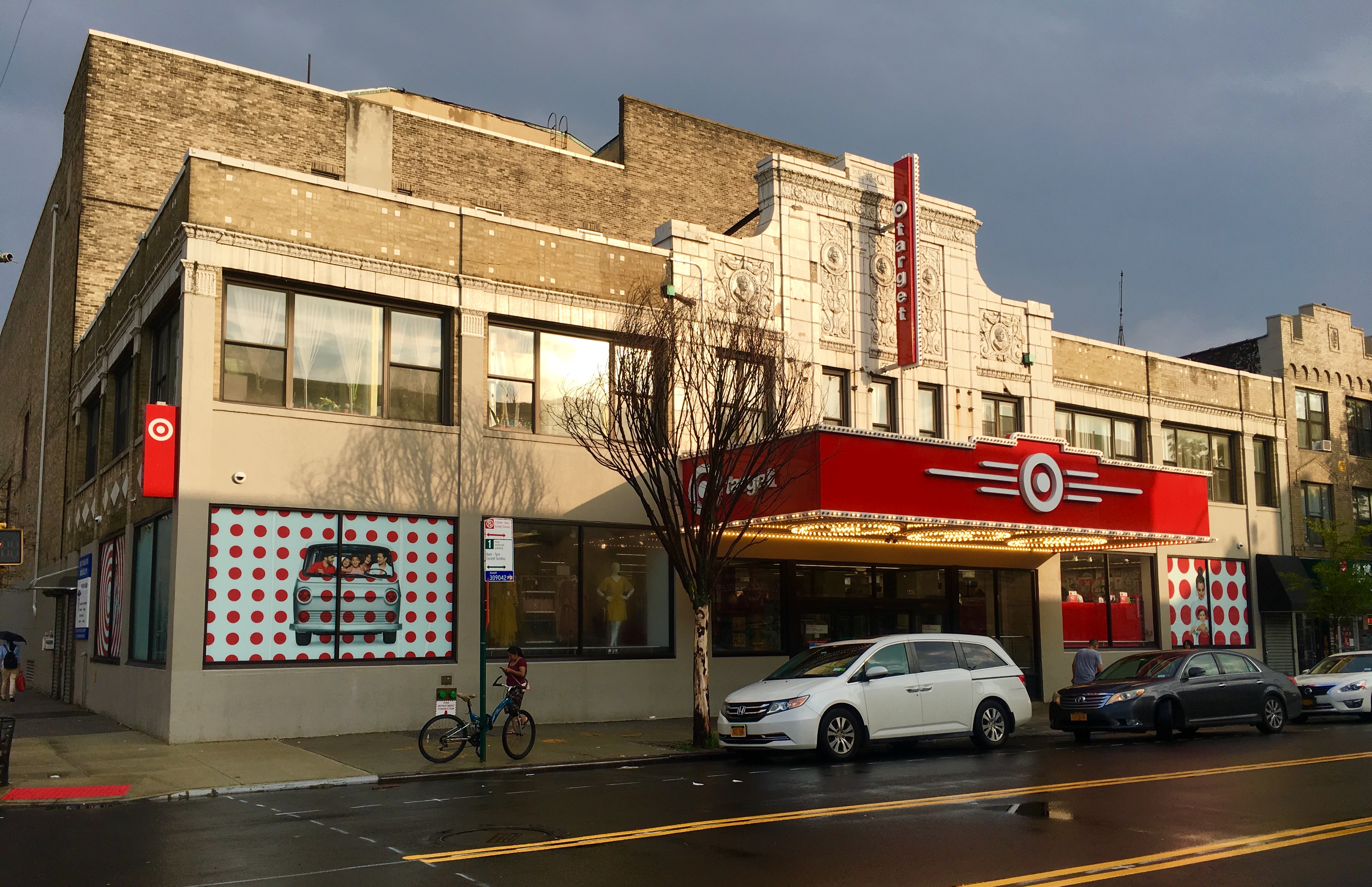 Sunlight throws a spotlight on the facade of Walker Theater, which is now a Target store. Eagle photo by Lore Croghan