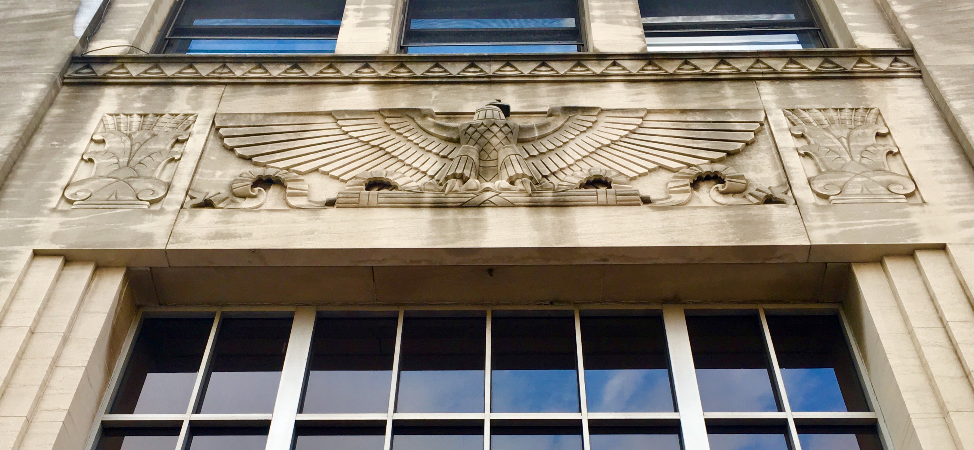 I want to fly like an eagle to the sea. Seen on South Brooklyn Savings Bank’s facade. Eagle photo by Lore Croghan