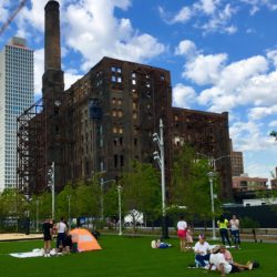 The Domino Sugar Refinery and One South First (the tower at left) are located at the edge of Domino Park. Eagle photo by Lore Croghan