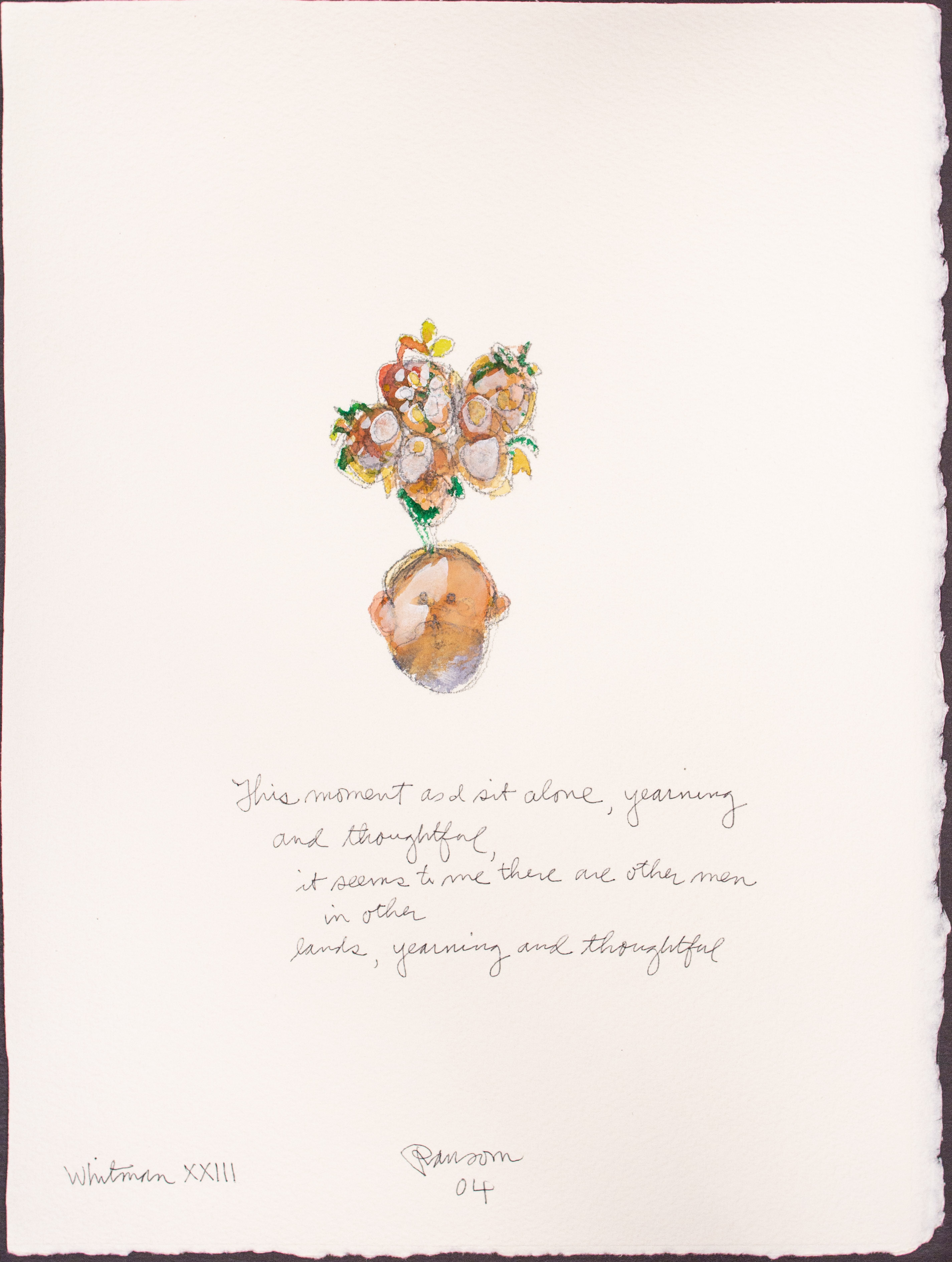 The Whitman verse inscribed in this John Ransom Phillips painting says, “This moment as I sit alone, yearning and thoughtful, it seems to me there are other men in other lands, yearning and thoughtful.” Image courtesy of the artist