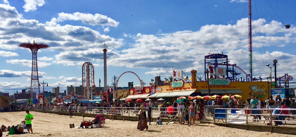 As you step onto the sand, you get an eyeful of the Parachute Jump, one of Coney Island’s distinctive amusement-park landmarks. Eagle photo by Lore Croghan