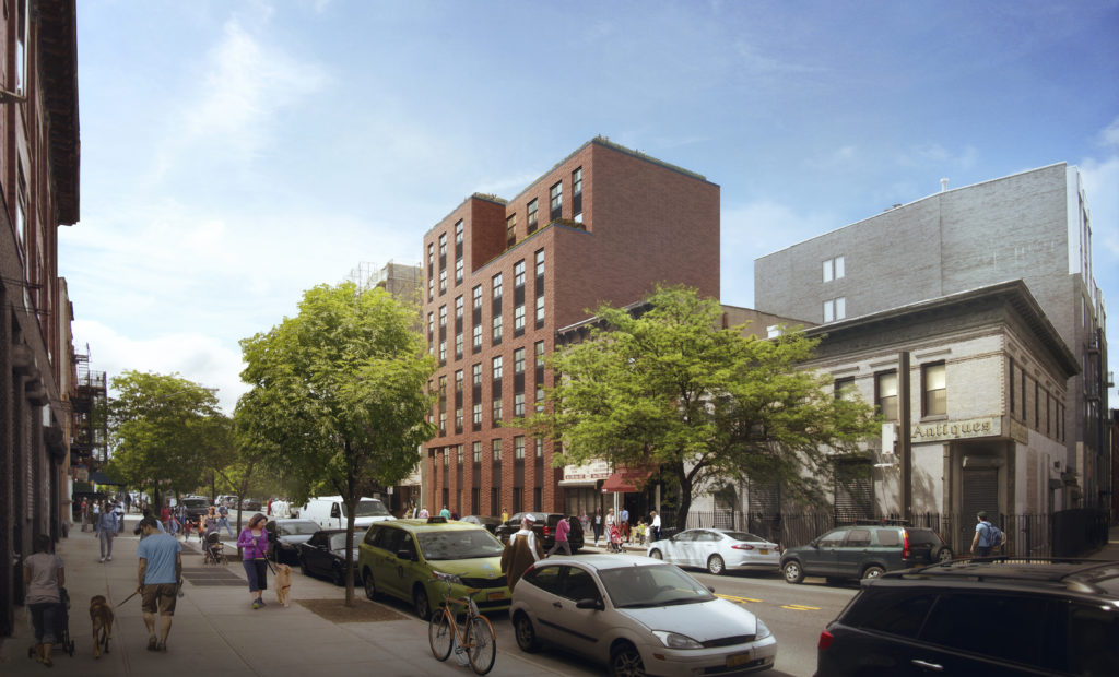 Affordable housing lottery has opened for Athena North, at 1043 Fulton St. in Clinton Hill, (shown above), as well as Athena South in Atlantic Ave. (below). Both buildings were developed as part of the deal to sell and redevelop the Brooklyn Heights Library. Rendering courtesy of Marvel Architects