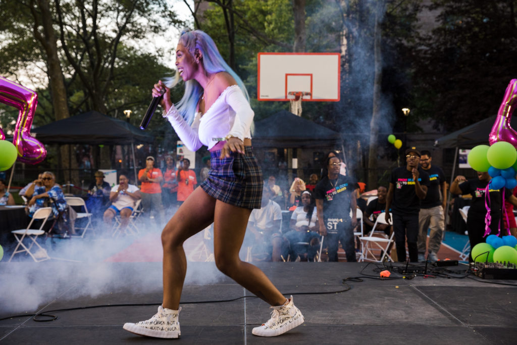 Najaee Scott performs her song, “Money Bag,” at the From Blocks to Beats graduation. Eagle photo by Paul Frangipane