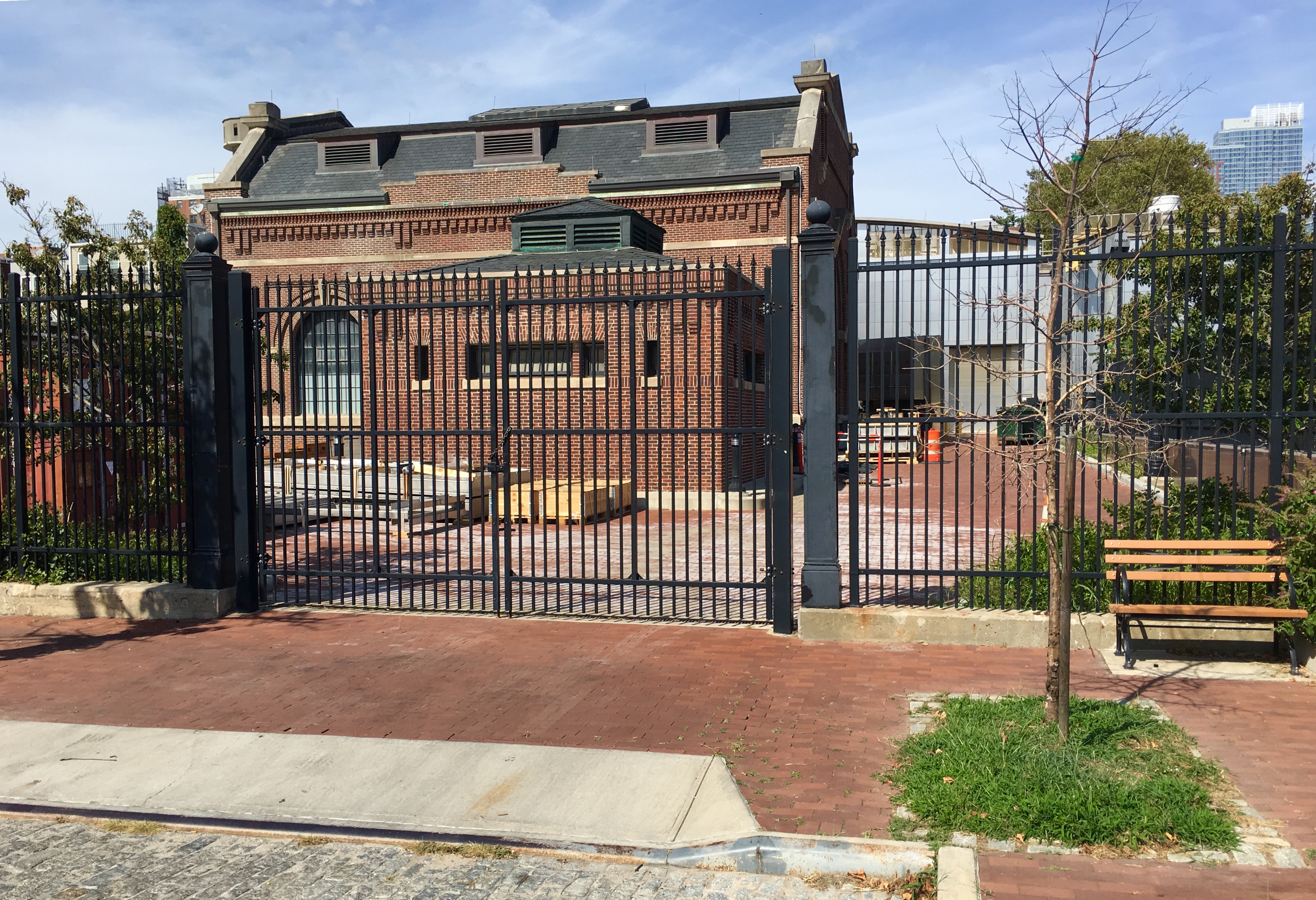 The brick Gowanus Pumping Station buildings are being considered for landmarking but other structures on the property are not. Eagle photo by Lore Croghan