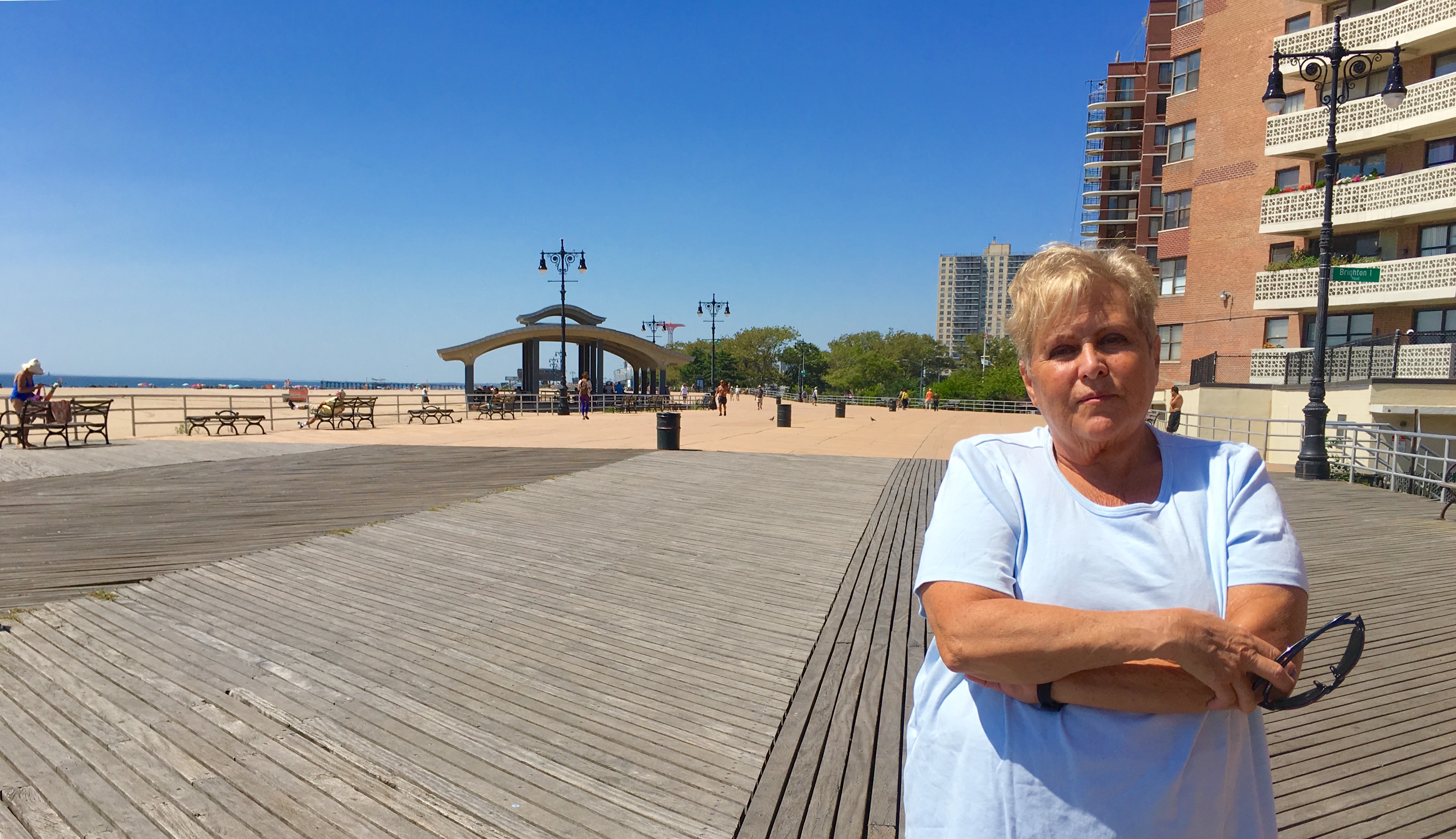 Brighton Beach activist Ida Sanoff says landmarking is meaningless if the Boardwalk isn’t repaired. Eagle photo by Lore Croghan