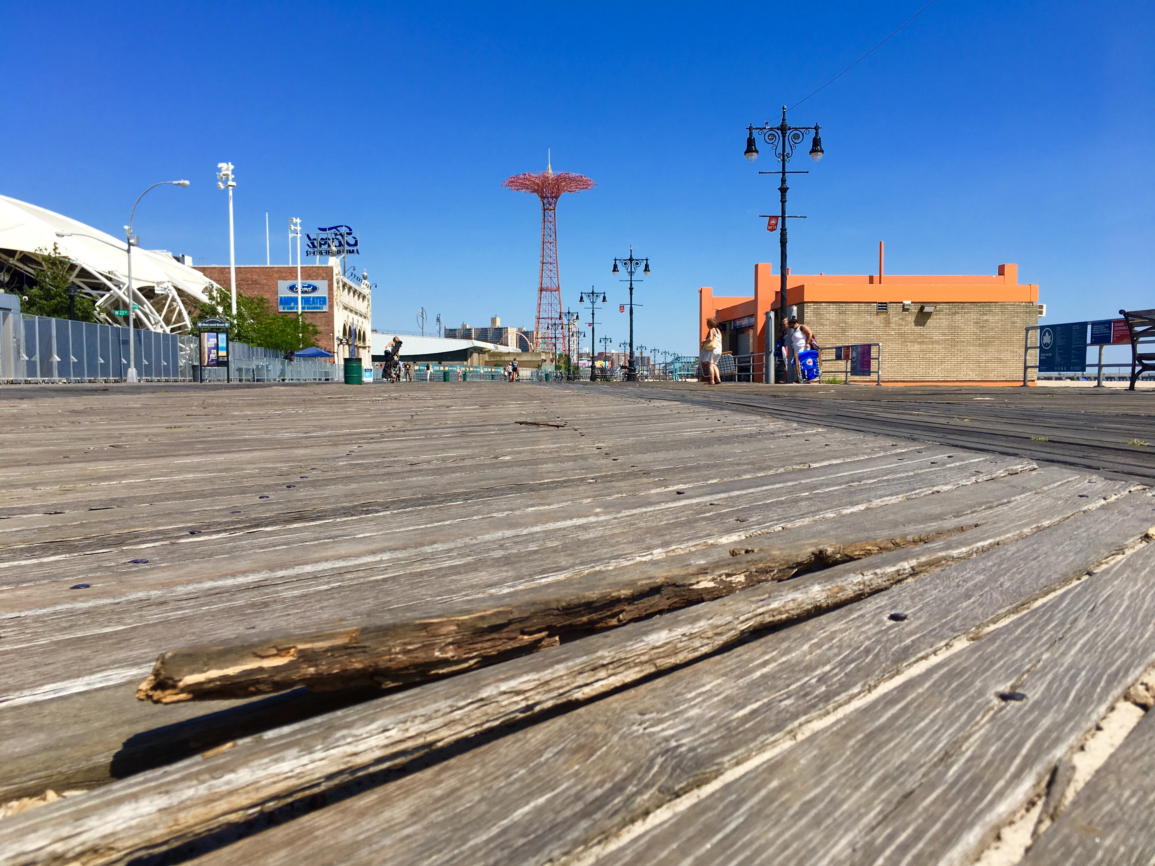 A loose Boardwalk plank board is sticking up near West 23rd Street. Eagle photo by Lore Croghan