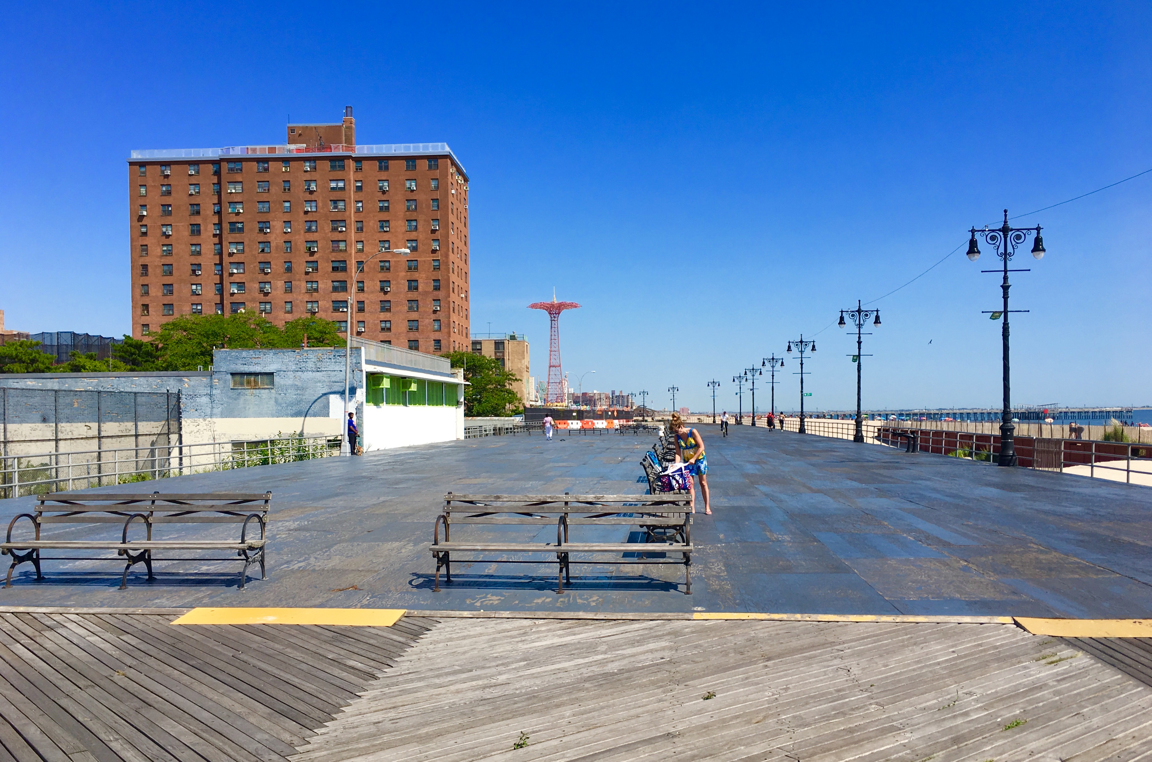 This plywood deck covers the Coney Island Boardwalk from West 24th to West 27th streets. Eagle photo by Lore Croghan