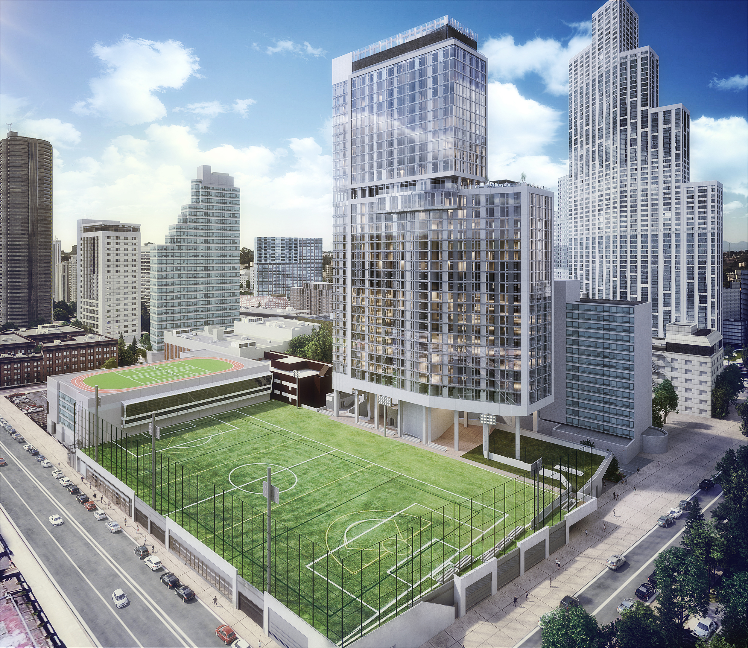 RXR Realty is constructing an apartment building and a university athletic and academic facility on LIU’s Downtown Brooklyn campus. Rendering courtesy of RXR Realty