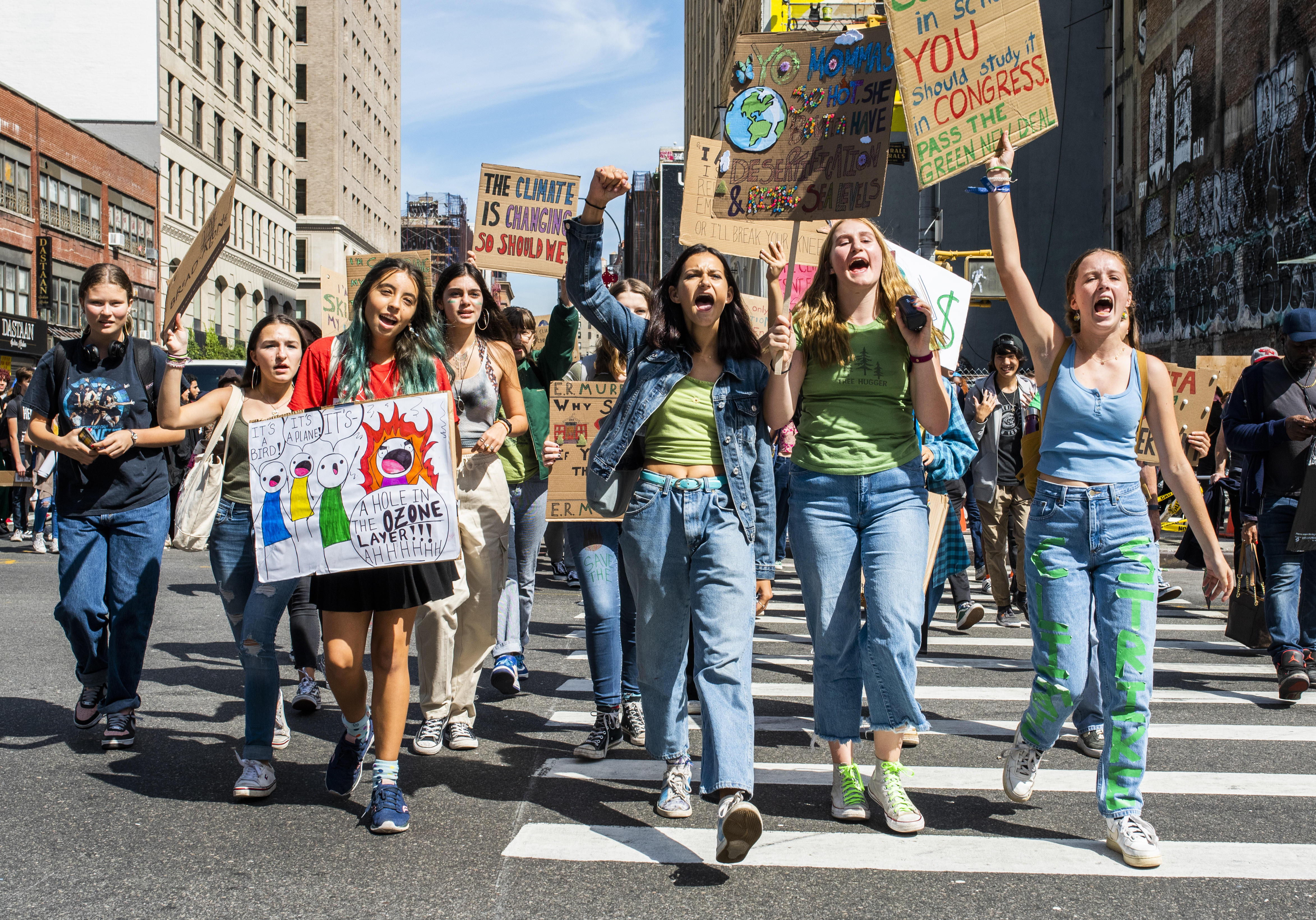 Edward R. Murrow students head south across Canal street towards Foley Square to join the thousands of other students and New Yorkers who were demanding action on climate change.