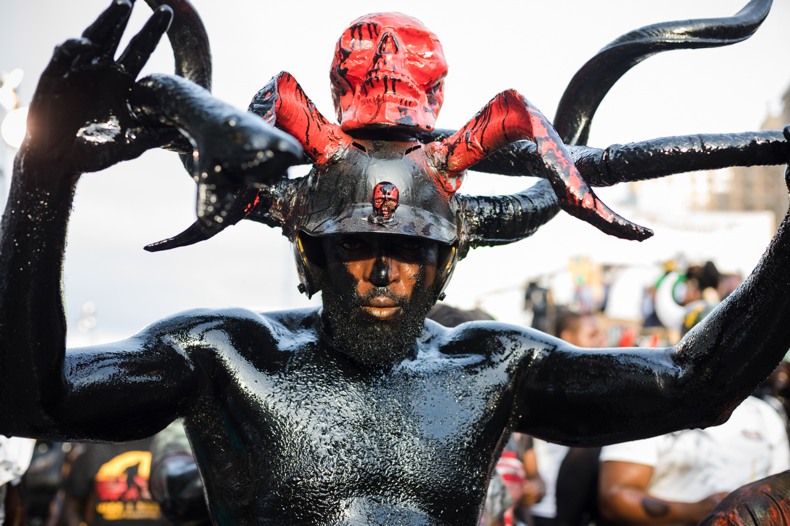 The devil is a traditional Carnival character often worn by J'Ouvert participants. 