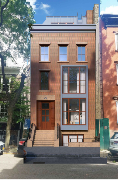 This is the house design for 27 Cranberry St. that the Landmarks Preservation Commission rejected. Rendering by NY3 Design Group via the Landmarks Preservation Commission