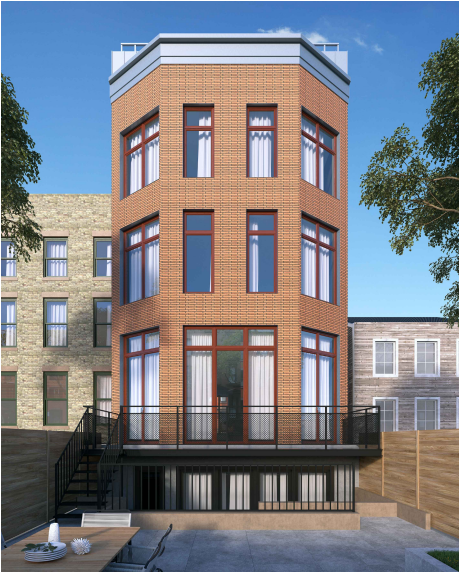 This drawing is a design for the back of the house at 27 Cranberry St. Rendering by NY3 Design Group via the Landmarks Preservation Commission