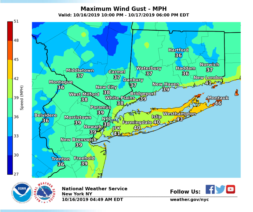Wind gusts could hit 40 mph. Graphic courtesy of the National Weather Service