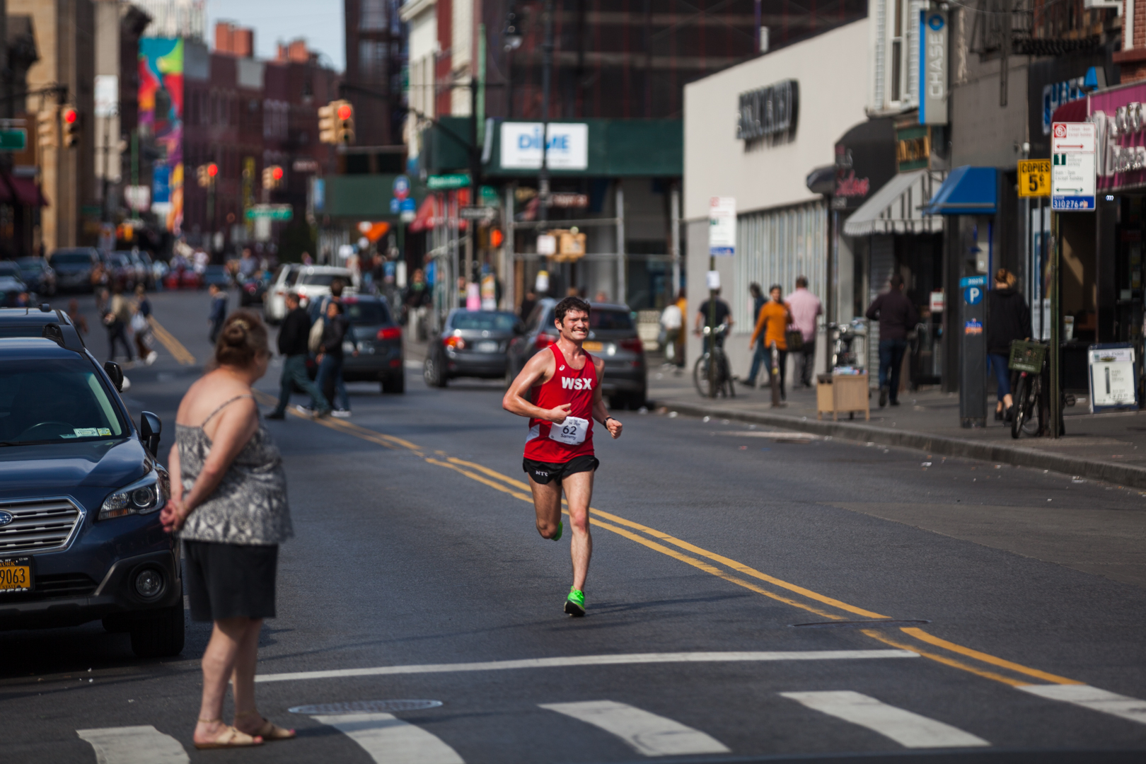 Race winner Sammy Gotts makes his way across Manhattan Avenue. Eagle photo by Paul Frangipane