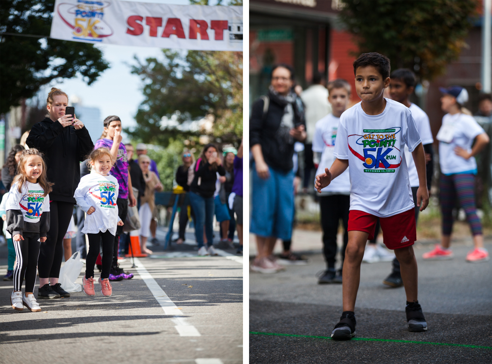 Left: Kids cheer on their friends in the dashes. Right: Anthony Puk, 9, gets ready for his dash. Eagle photos by Paul Frangipane