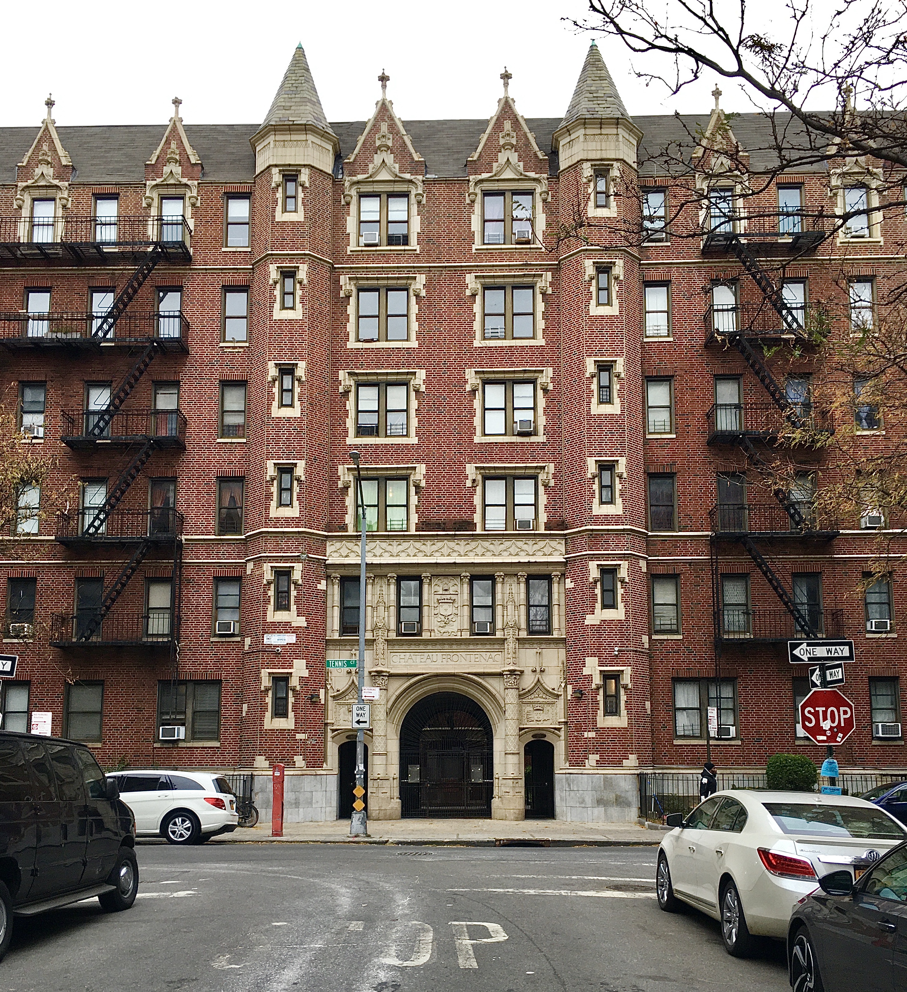 This apartment building, Chateau Frontenac, is located on a street called Tennis Court. Photo: Lore Croghan/Brooklyn Eagle